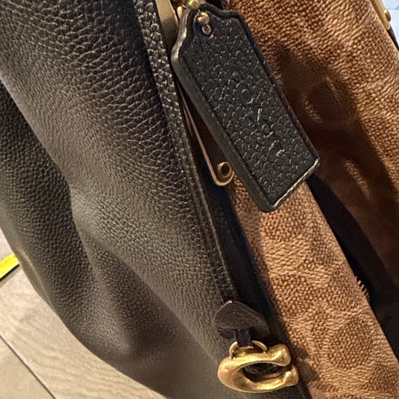 Coach Black and Tan Shoulder Bag with Gold Accents